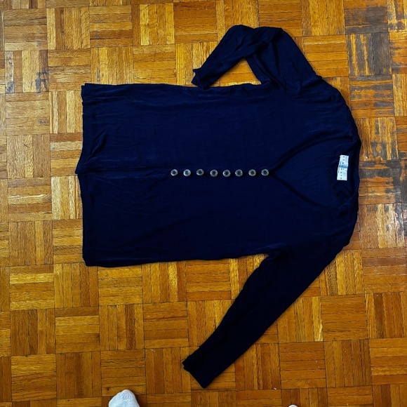 Navy 90s stretch button down long sleeved shirt - Picture 7 of 9